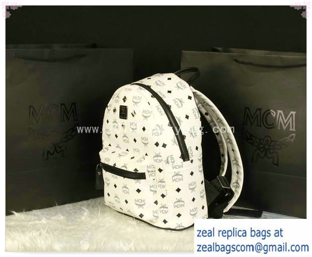 High Quality Replica MCM Stark Backpack Large in Calf Leather 8004 White - Click Image to Close